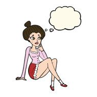 cartoon attractive woman sitting thinking with thought bubble N7