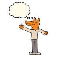 cartoon waving fox with thought bubble N8