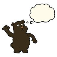 cartoon waving black bear with thought bubble N40