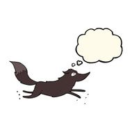 cartoon wolf running with thought bubble N4
