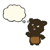 cartoon happy little teddy black bear with thought bubble N4