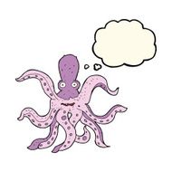 cartoon giant octopus with thought bubble N8