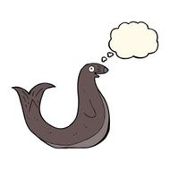 cartoon happy seal with thought bubble N16