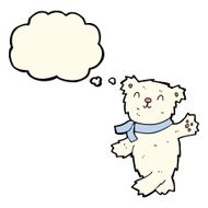 cartoon waving teddy polar bear with thought bubble N4