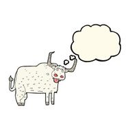 cartoon hairy cow with thought bubble N8