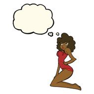cartoon pin-up woman with thought bubble N7