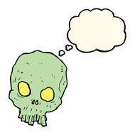 cartoon spooky skull with thought bubble N104
