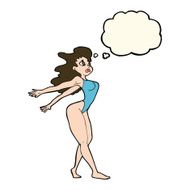 cartoon sexy woman in swimsuit with thought bubble N8