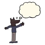 cartoon waving wolf with thought bubble N9