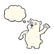 cartoon waving polar bear with thought bubble N41