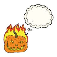 cartoon burning pumpkin with thought bubble N4
