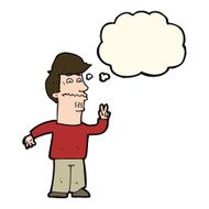 cartoon man giving peace sign with thought bubble N36