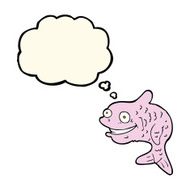 cartoon happy fish with thought bubble N18