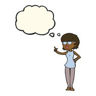 cartoon woman wearing spectacles with thought bubble N31