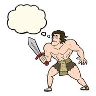 cartoon fantasy hero man with thought bubble N7