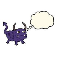 cartoon little demon with thought bubble N18