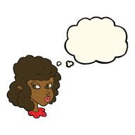 cartoon suspicious woman with thought bubble N15
