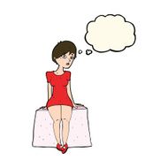 cartoon curious woman sitting with thought bubble N8