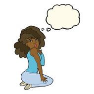 cartoon woman posing with thought bubble N17