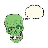 cartoon spooky skull with thought bubble N105