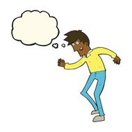 cartoon happy man dancing with thought bubble N27