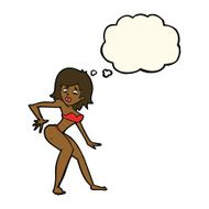 cartoon woman in bikini with thought bubble N39