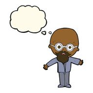 cartoon genius scientist with thought bubble N7