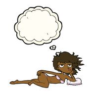 cartoon woman posing in underwear with thought bubble N7