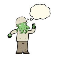cartoon cool alien with thought bubble N7