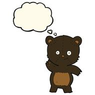 cartoon waving black bear with thought bubble N41