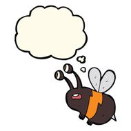 cartoon frightened bee with thought bubble N6