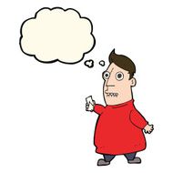 cartoon nervous man with tickets thought bubble N7