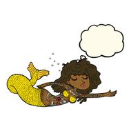 cartoon mermaid covered in tattoos with thought bubble N6