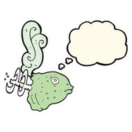 cartoon smelly old fish head with thought bubble N3