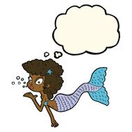 cartoon mermaid blowing kiss with thought bubble N7