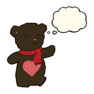cartoon white teddy bear with love heart thought bubble N7