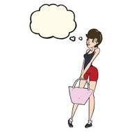 cartoon attractive woman shopping with thought bubble N8