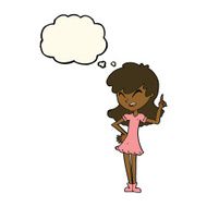 cartoon girl making point with thought bubble N7