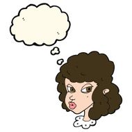 cartoon suspicious woman with thought bubble N16