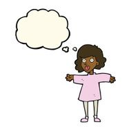 cartoon nervous woman with thought bubble N19