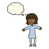 cartoon nervous woman with thought bubble N20