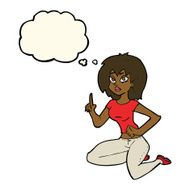 cartoon sitting woman with idea thought bubble N7