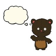 cartoon little black bear waving with thought bubble N4