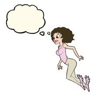cartoon flying woman with thought bubble N8