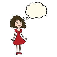 cartoon happy woman in dress with thought bubble N20