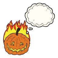 cartoon grinning pumpkin with thought bubble N6