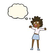 cartoon frightened woman with thought bubble N17