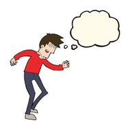 cartoon happy man dancing with thought bubble N28