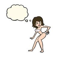 cartoon woman in bikini with thought bubble N40
