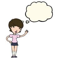 cartoon girl waving with thought bubble N23